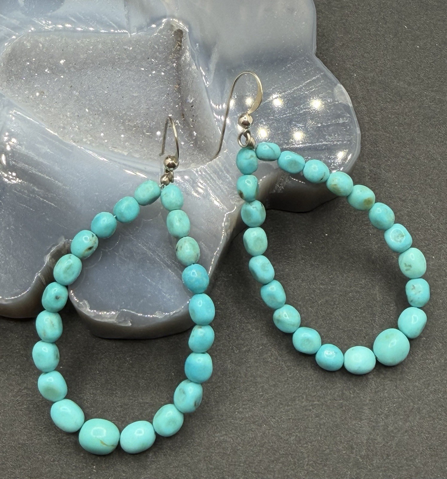 Jay King Sterling Silver Hoop Earrings Natural Turquoise Beads