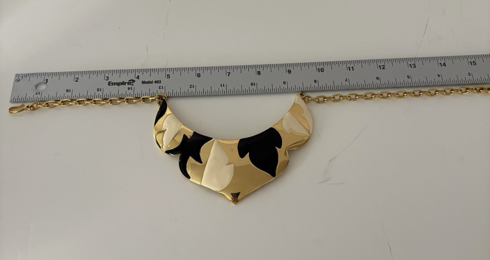 3 – VTG Monet Signed Black & Cream Collar Chocker, Earrings & Pin Set Goldtone