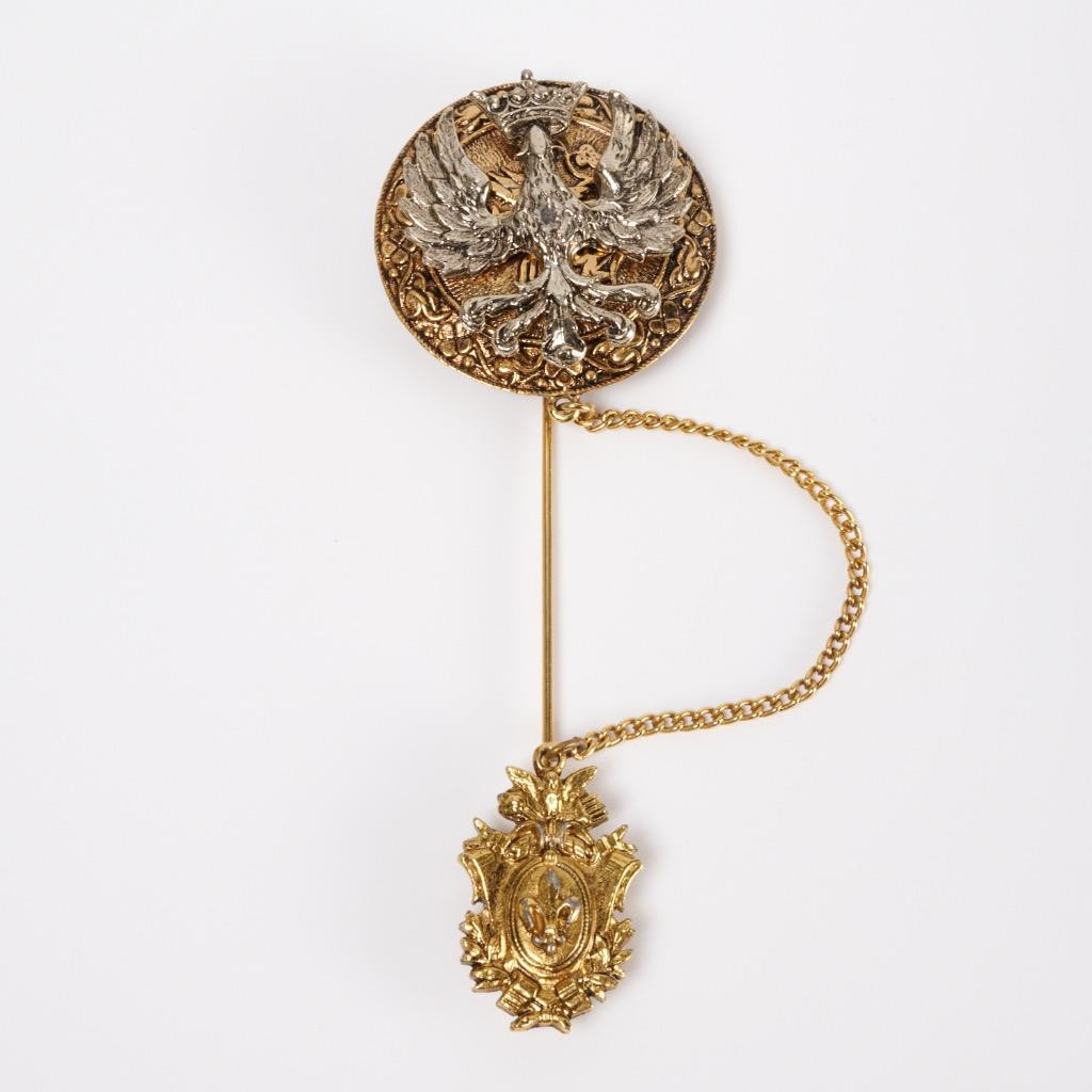 Art Arthur Pepper Crown Eagle Fleur De Lis Gold Silver Tone Stick Brooch Pin