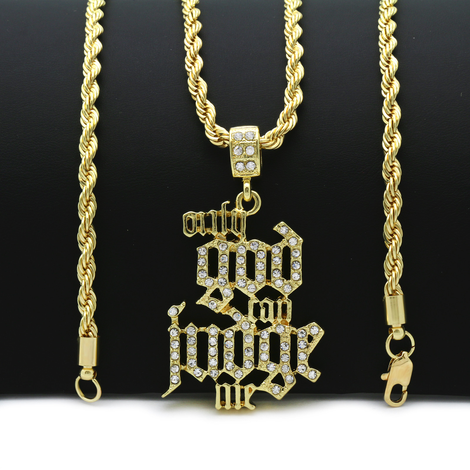 14k Gold Plated Only God Can Judge Me Pendant Cubic-Zirconia 24″ Rope Chain
