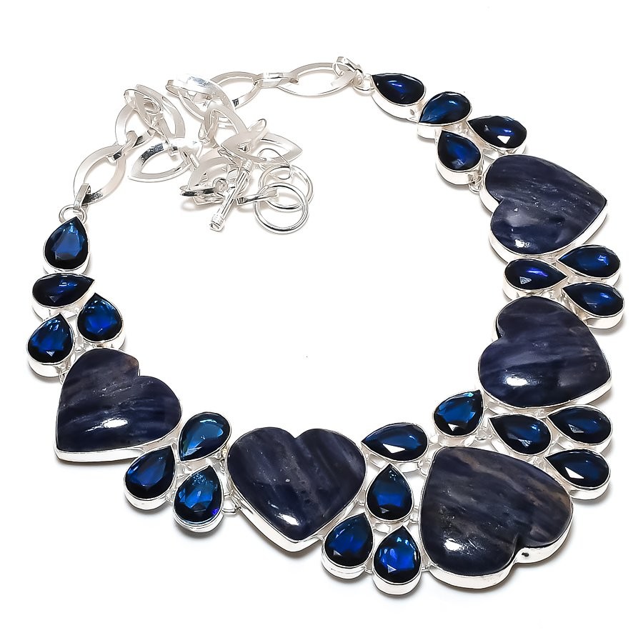 Sodalite Iolite 925 Sterling Silver Gemstone Ethnic Jewelry Necklace 18″ PT 4099