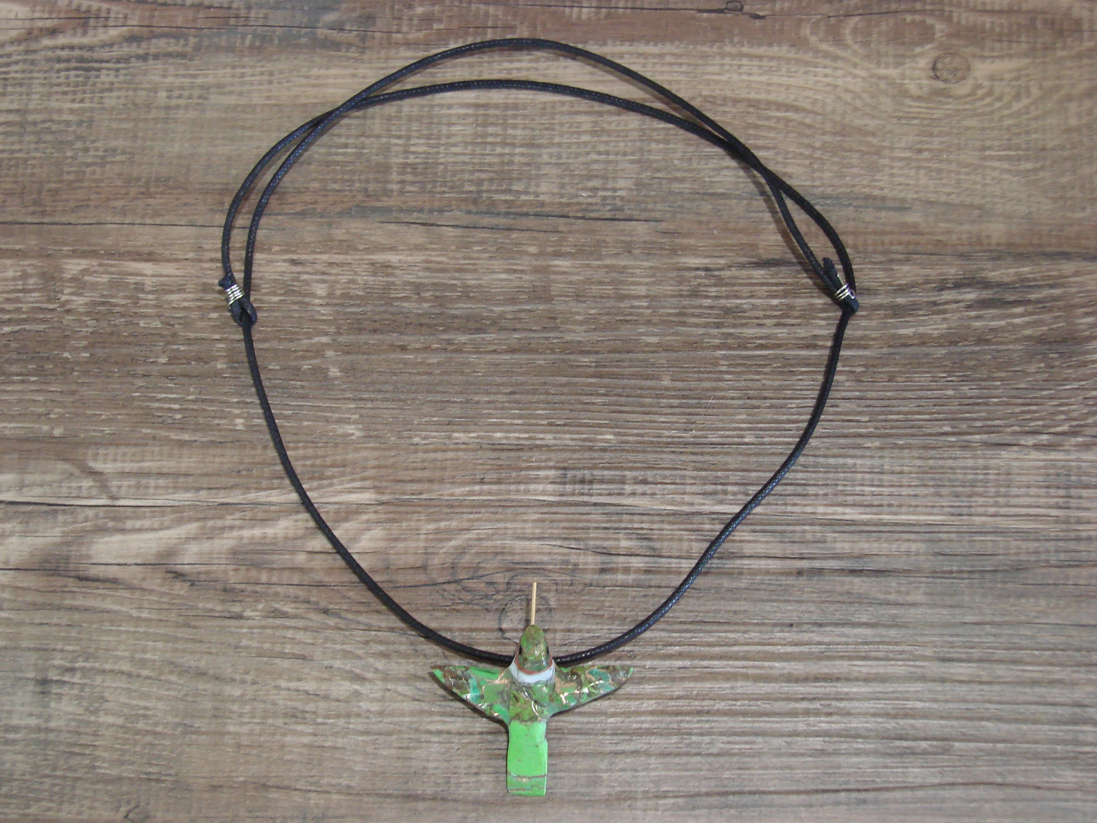 Hand Carved Bronze Gaspeite Aggregate Hummingbird Fetish Necklace – Mitchell