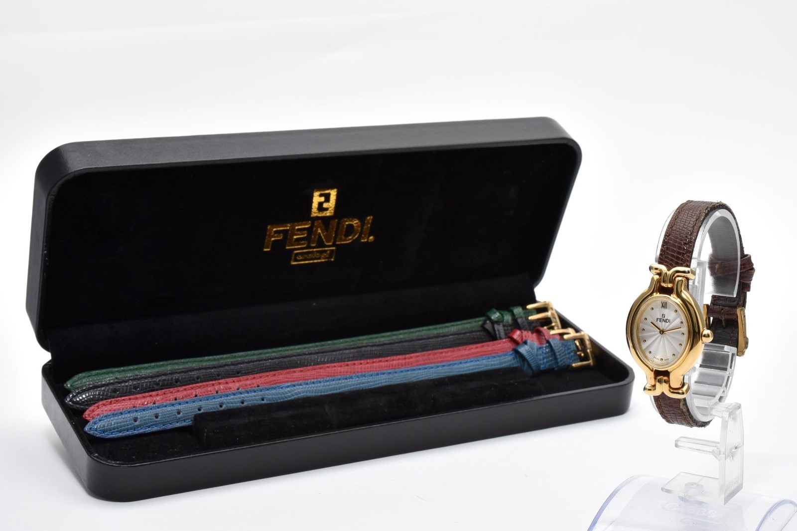 [Box] Fendi 640L Quartz White Oval Gold Plated Changeable 5 Straps Ladies Watch