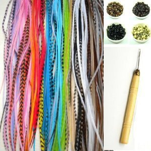 NEW 7-11 Feather Hair Extension Kit 10 Long Multi Genuine Single Feathers + 10