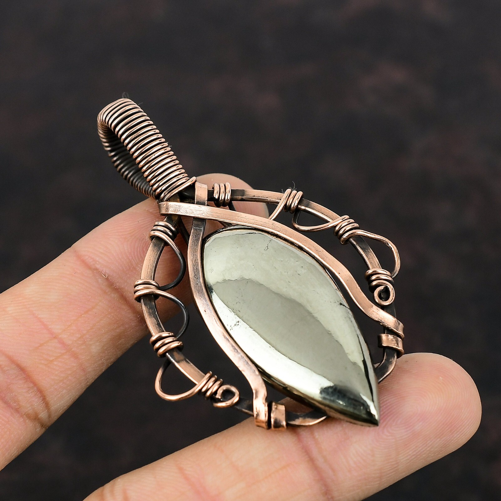 Women Day Gift Apache Pyrite Jewelry Copper Wire Wrapped Pendant For Women 2.91″