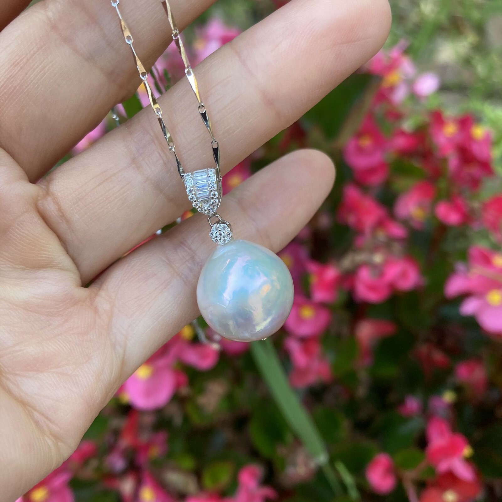 16mm Kasumi white freshwater Pearl high luster sterling silver Pendant necklace