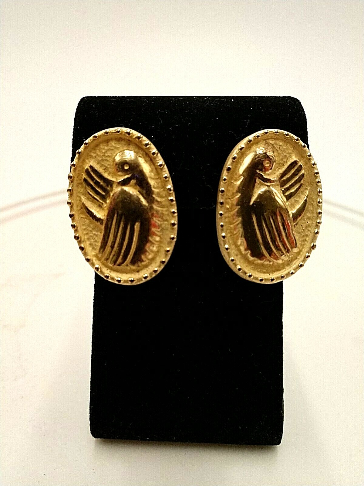 KAREL 1/20 14K VERMEIL GF STERLING CLIPON EARRINGS STAMPED DOVE HAND ANGEL WING