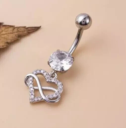 2Ct Moissanite Round Cut Heart Belly Button Ring 14K White Gold Plated