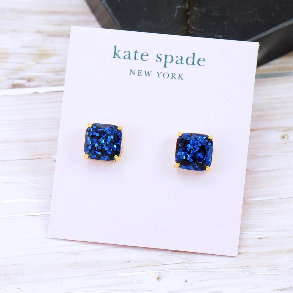 NWT Kate Spade square glitter studs earring Dark Navy Blue Mini