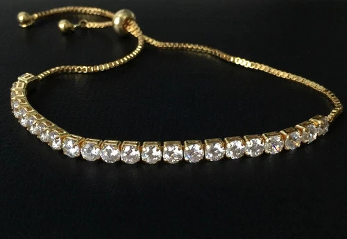 18K Gold Plated Bolo Tennis Bracelet Made Simulated Diamond Round Prong Stone