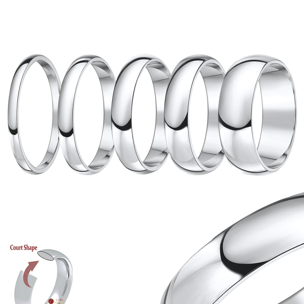 Titanium Wedding Ring Band Highly Polished Court Shaped Solid & Polished Unisex