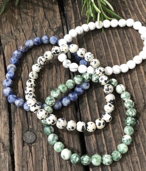 Natural Stone Beaded Bracelet Set, 4 Pieces, Small Beads