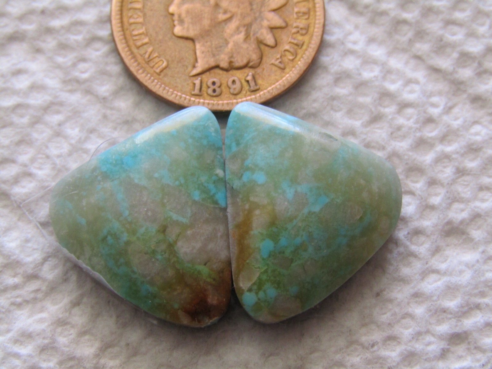 2 Tyrone Turquoise Cabochons 17 carat New Mexico American Cabs Matching Set
