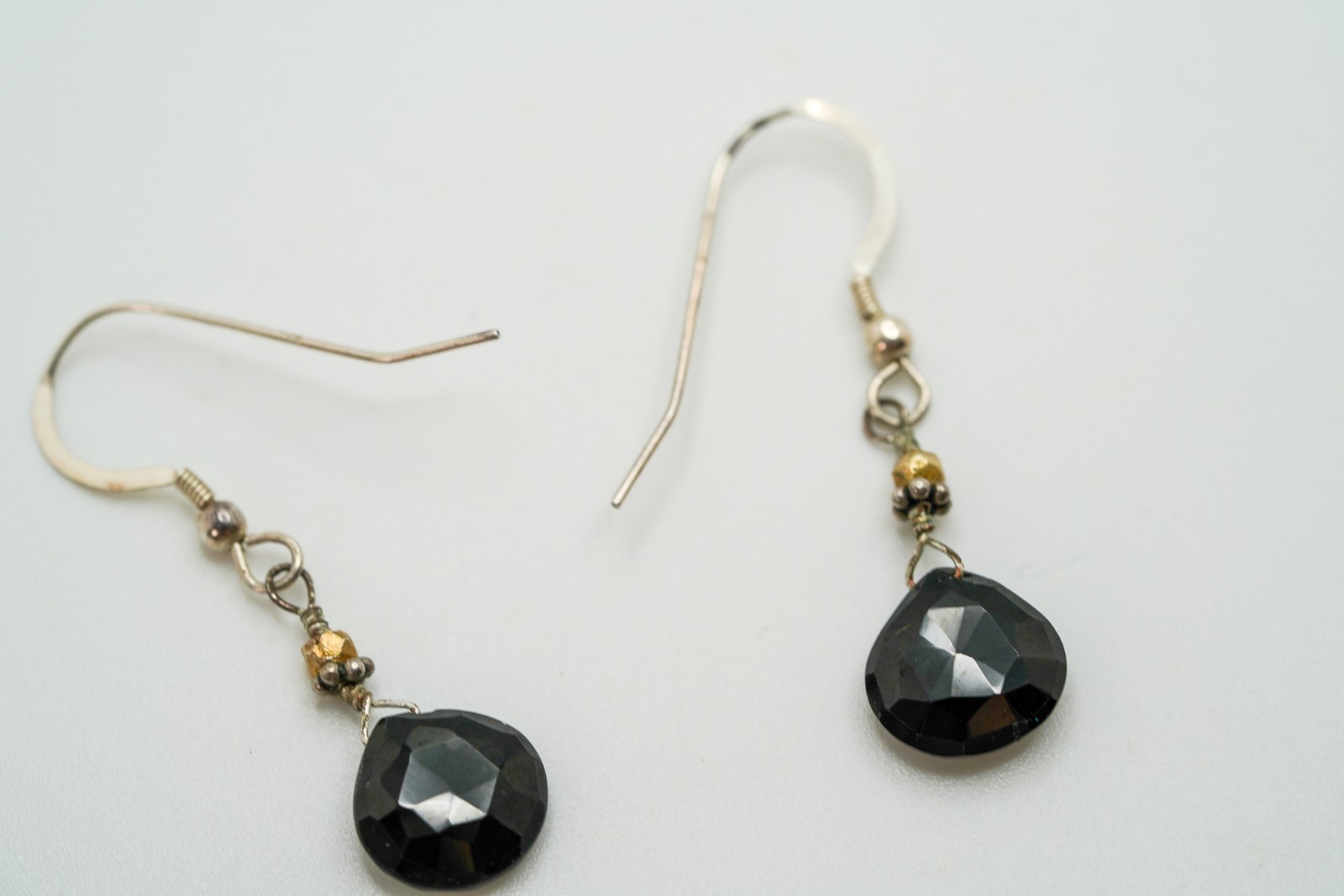 Vintage Sterling Silver Onyx Dangle Earrings 3.6cm JB39