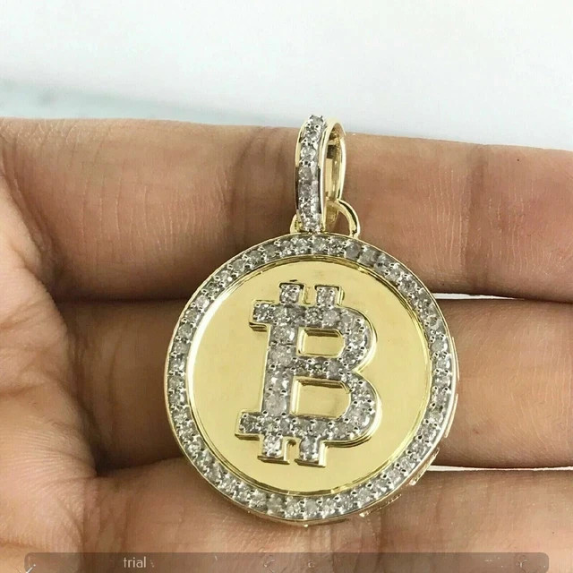 14K Yellow Gold Plated Silver 2.40CT Round Cut Moissanite Bitcoin Charm Pendant