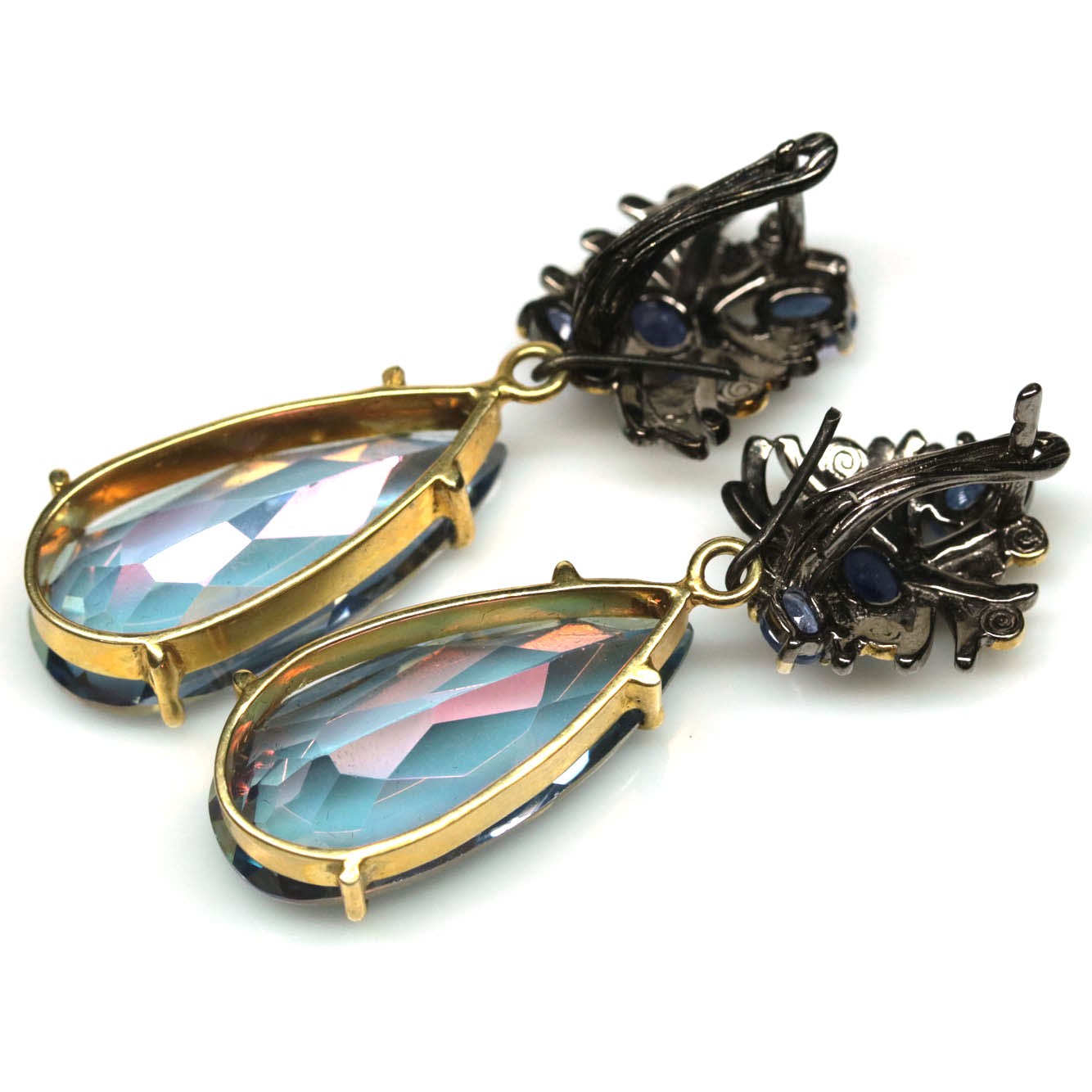 925 Silver Azotic Multicolor Topaz & Tanzanite Handmade Two Tone Earrings