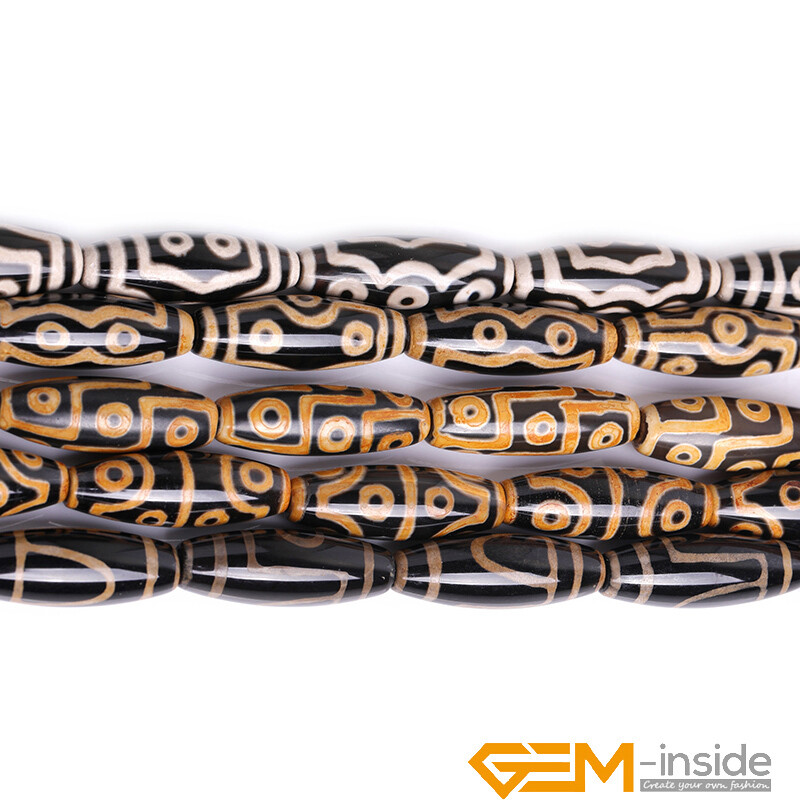 10x30mm Natural Dzi Buddha Tibetan Agate Olivary Rice Jewellery Making Beads 15″