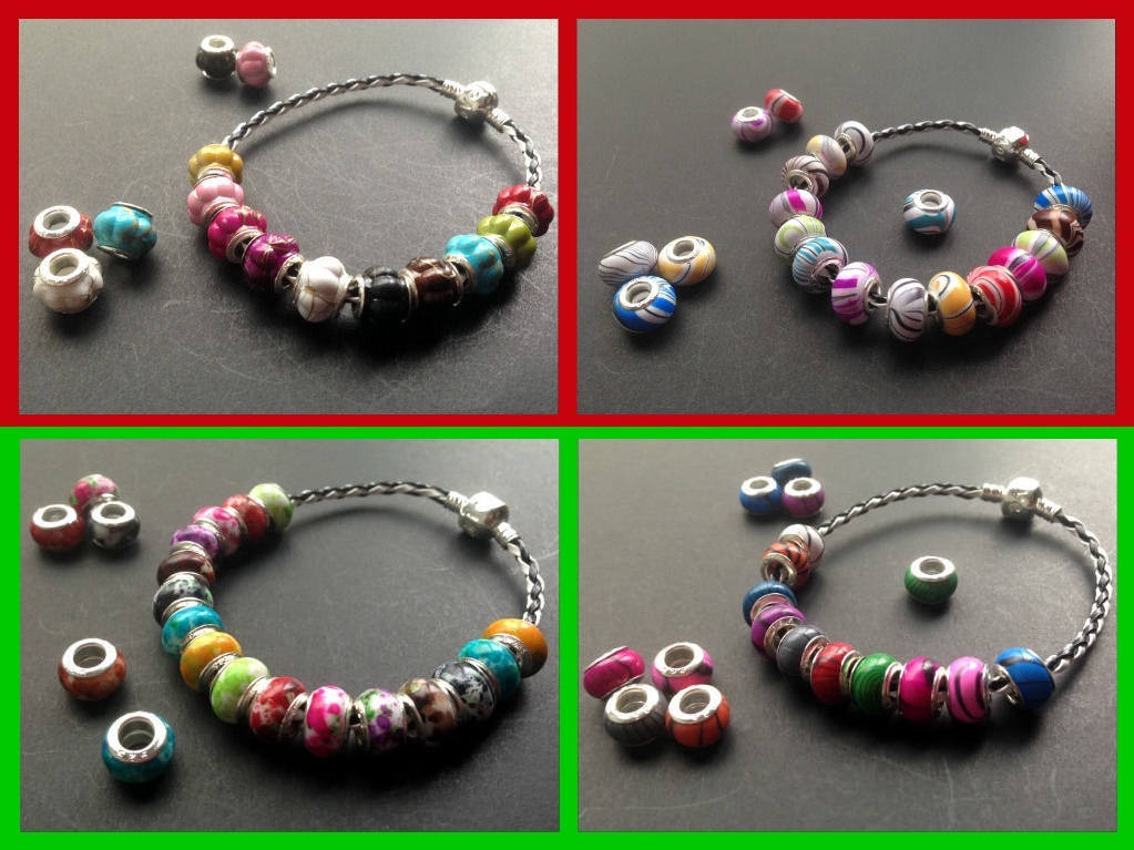 30pcs Mixed Colorful European Bracelet Charms Beads Glass Sliders Spacers Silver