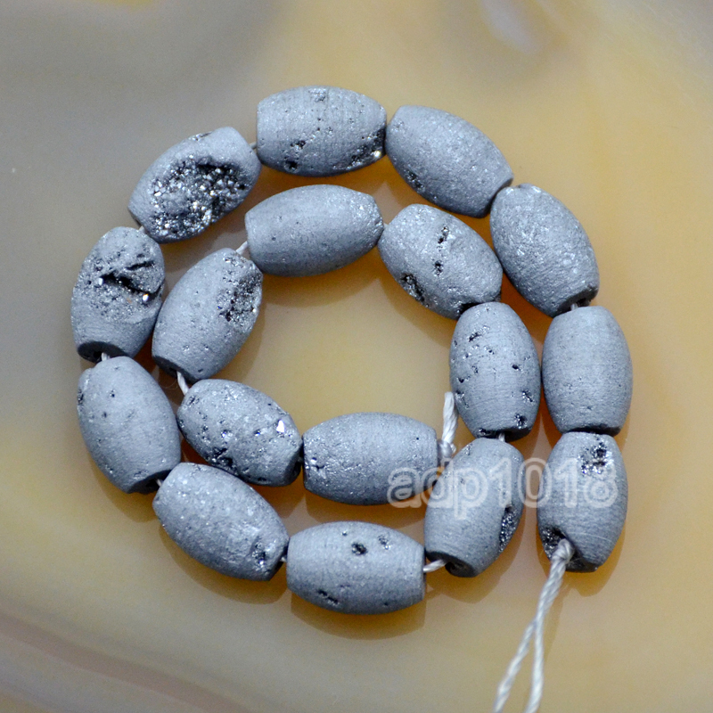 8x12mm Metallic Titanium Coated Natural Druzy Quartz Matte Agate Oval Beads 8“