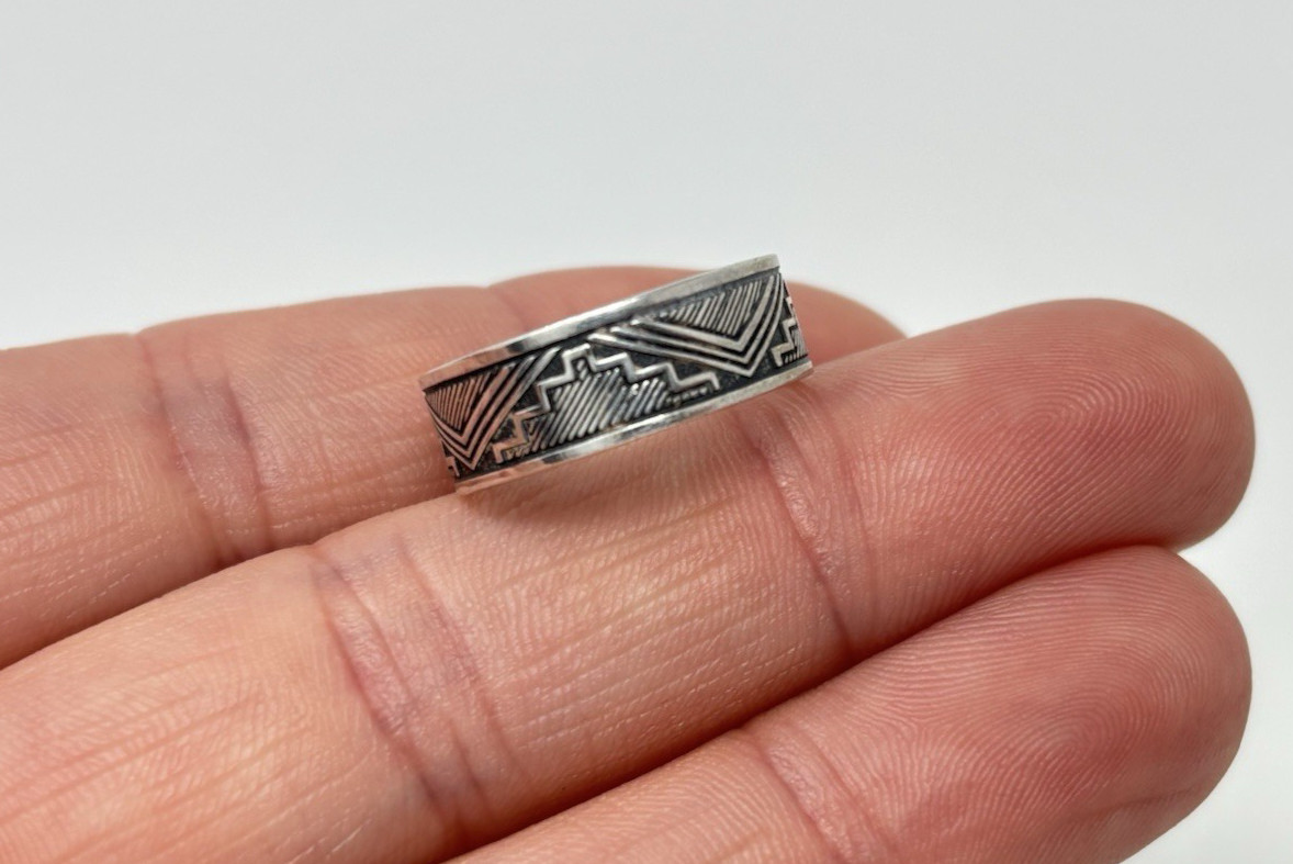 Sterling Silver Mayan Pyramid Aztec Band Ring Sz 6.25 WM Wheeler Manufacturing
