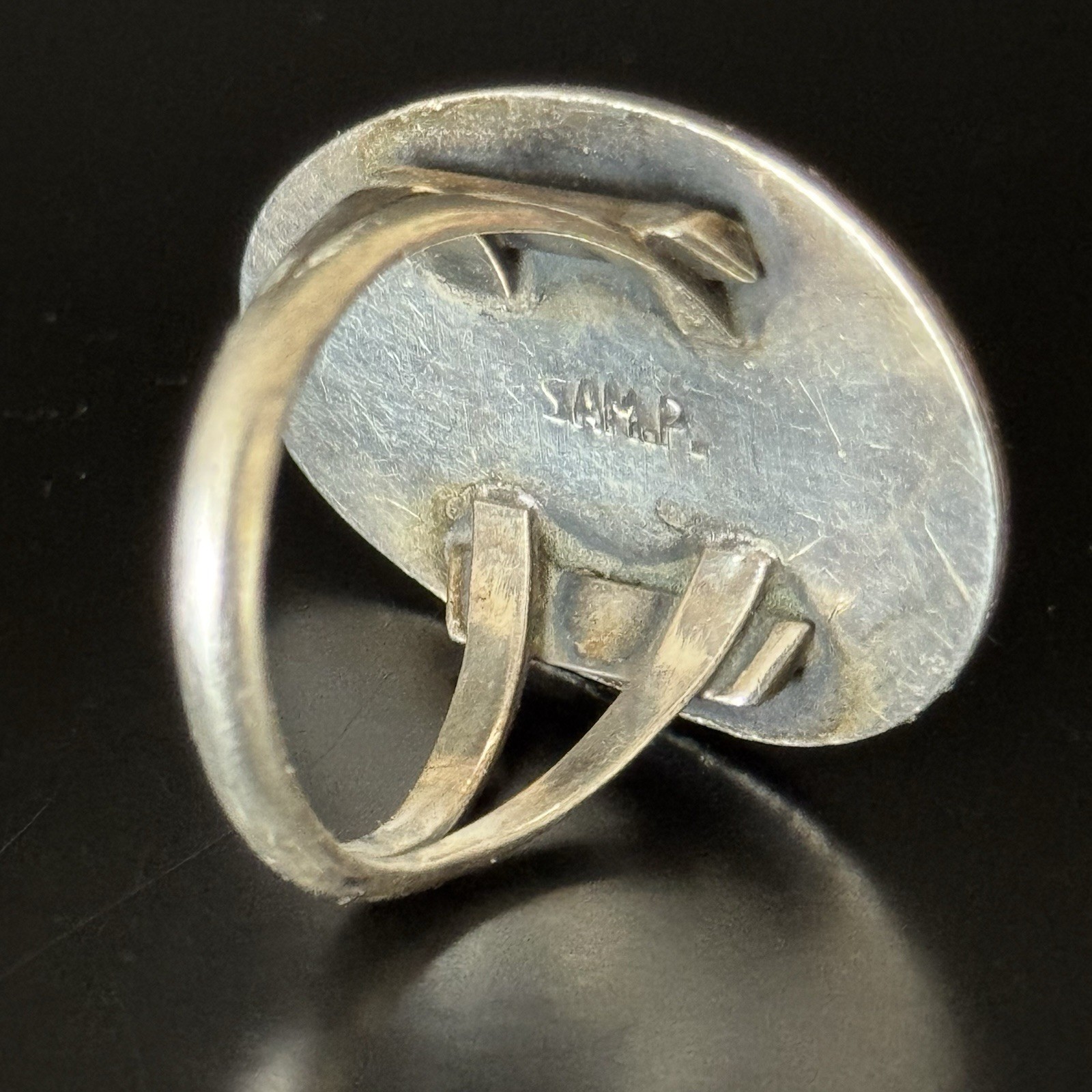 Vintage Navajo Sam P Stamped Sterling Silver 925 Turquoise Ring Size 10
