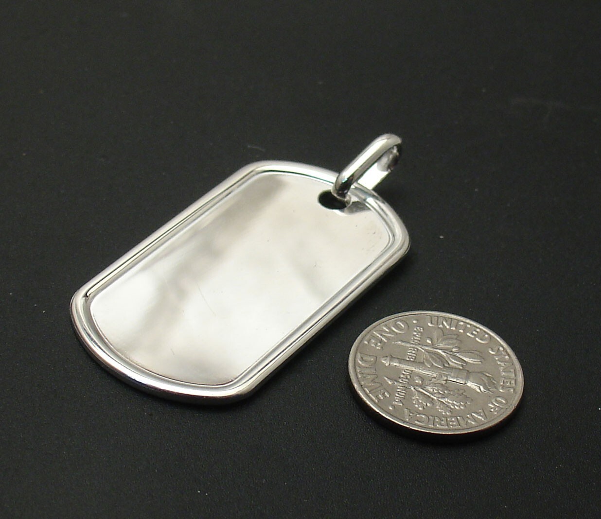 1 1/2″ Engravable Military Dog Tag Charm Pendant with Bail Solid Real 925 Silver
