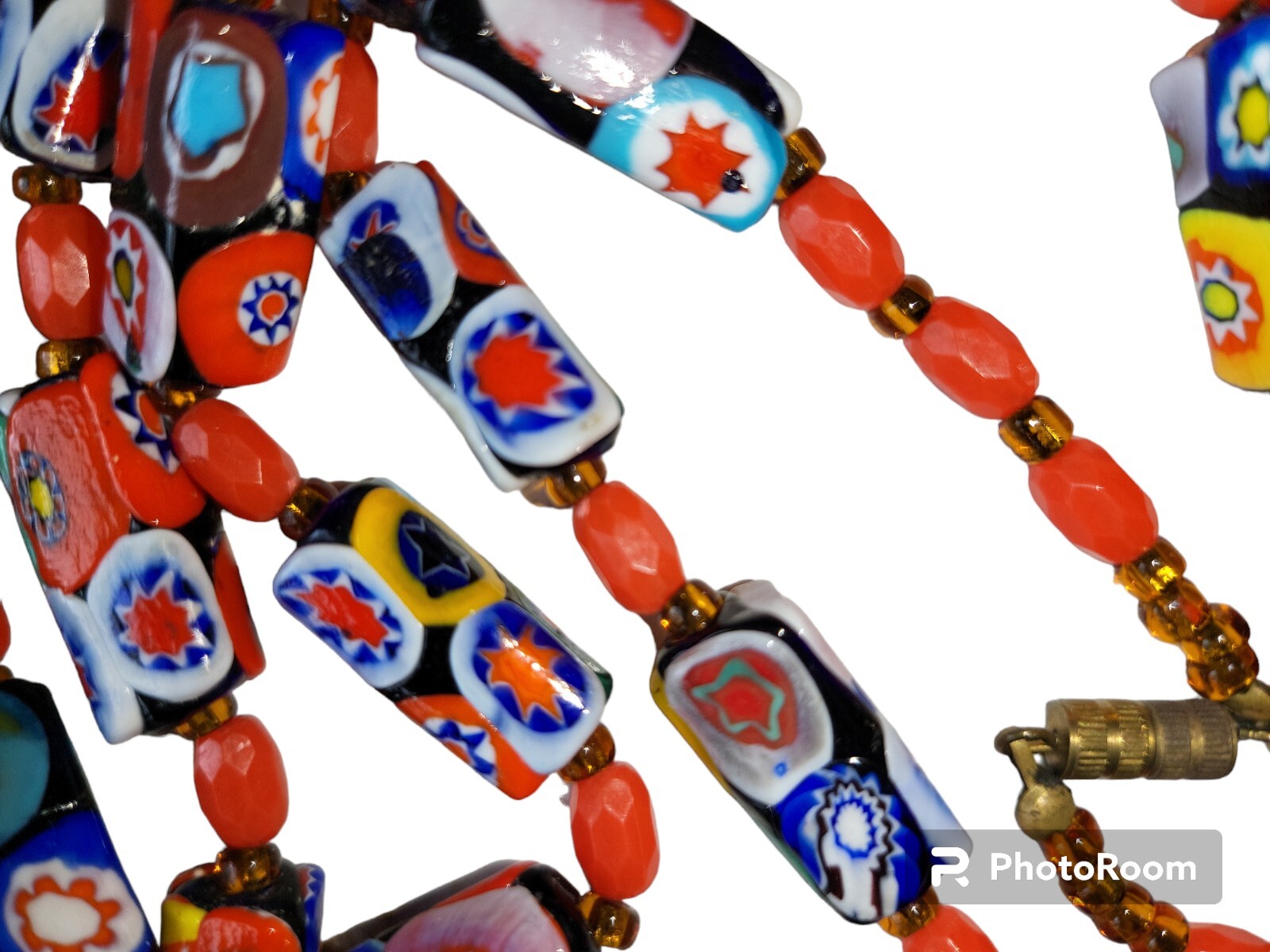 Vintage Venetian Murano Millefiori Glass Tube Bead Necklace 42″ Opera Italy