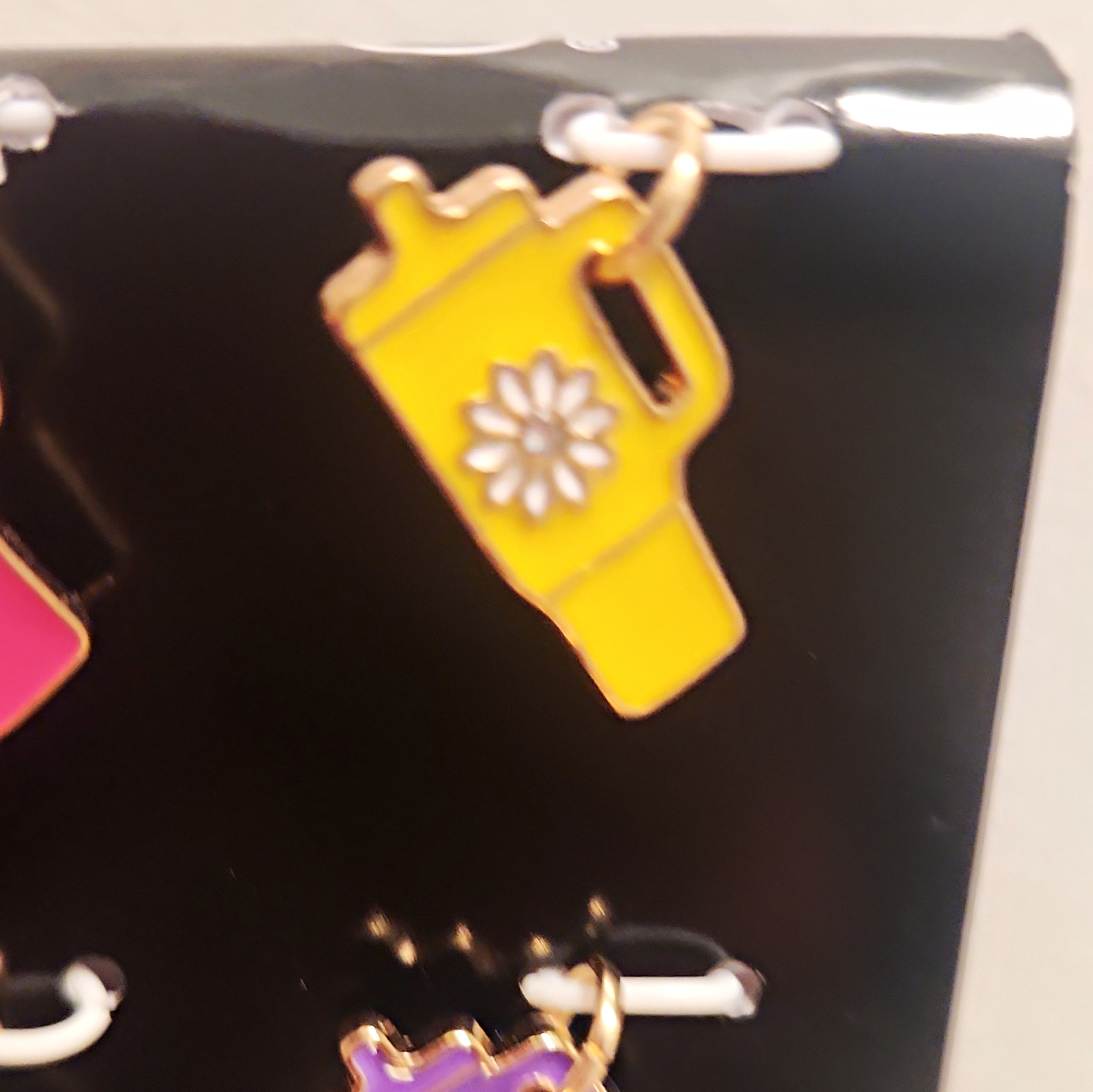 Yellow Cup Charm Dangle/Drop Earrings Enamel Metal Food & Drink Theme
