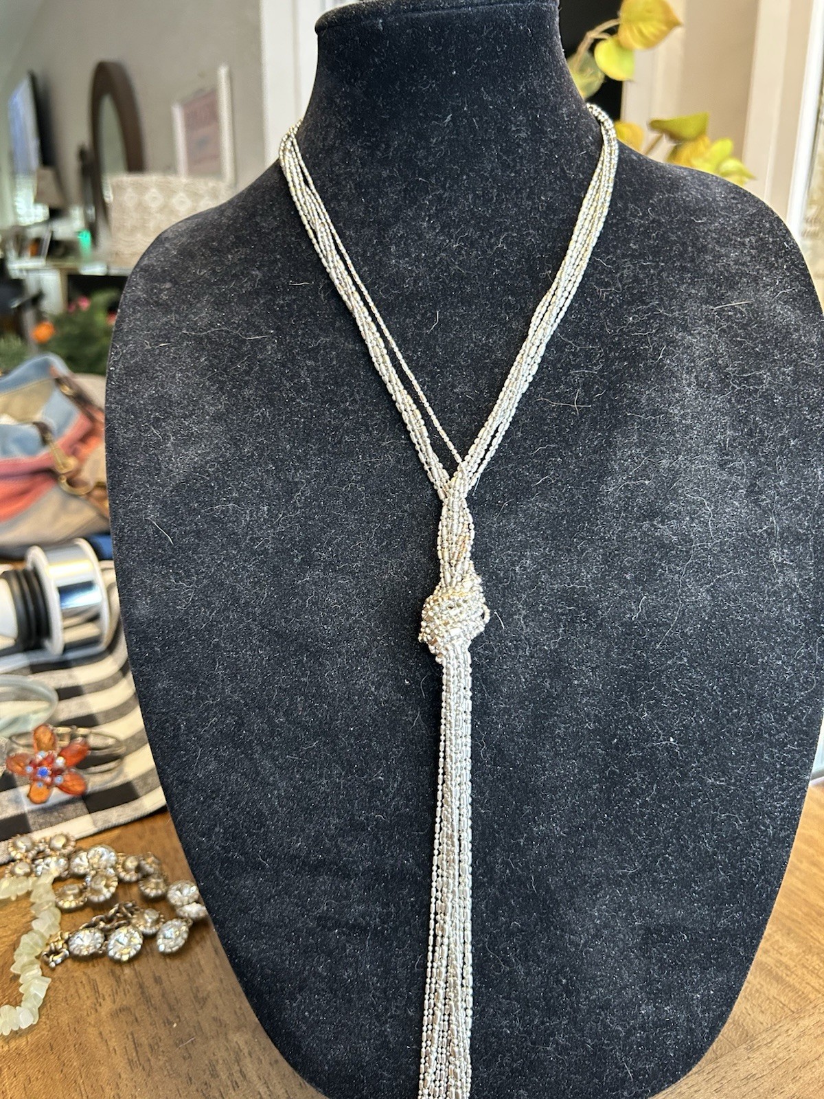 Alfani Silver Tone Multi-Strand Sparkle Beaded Knotted 18″ Long Necklace