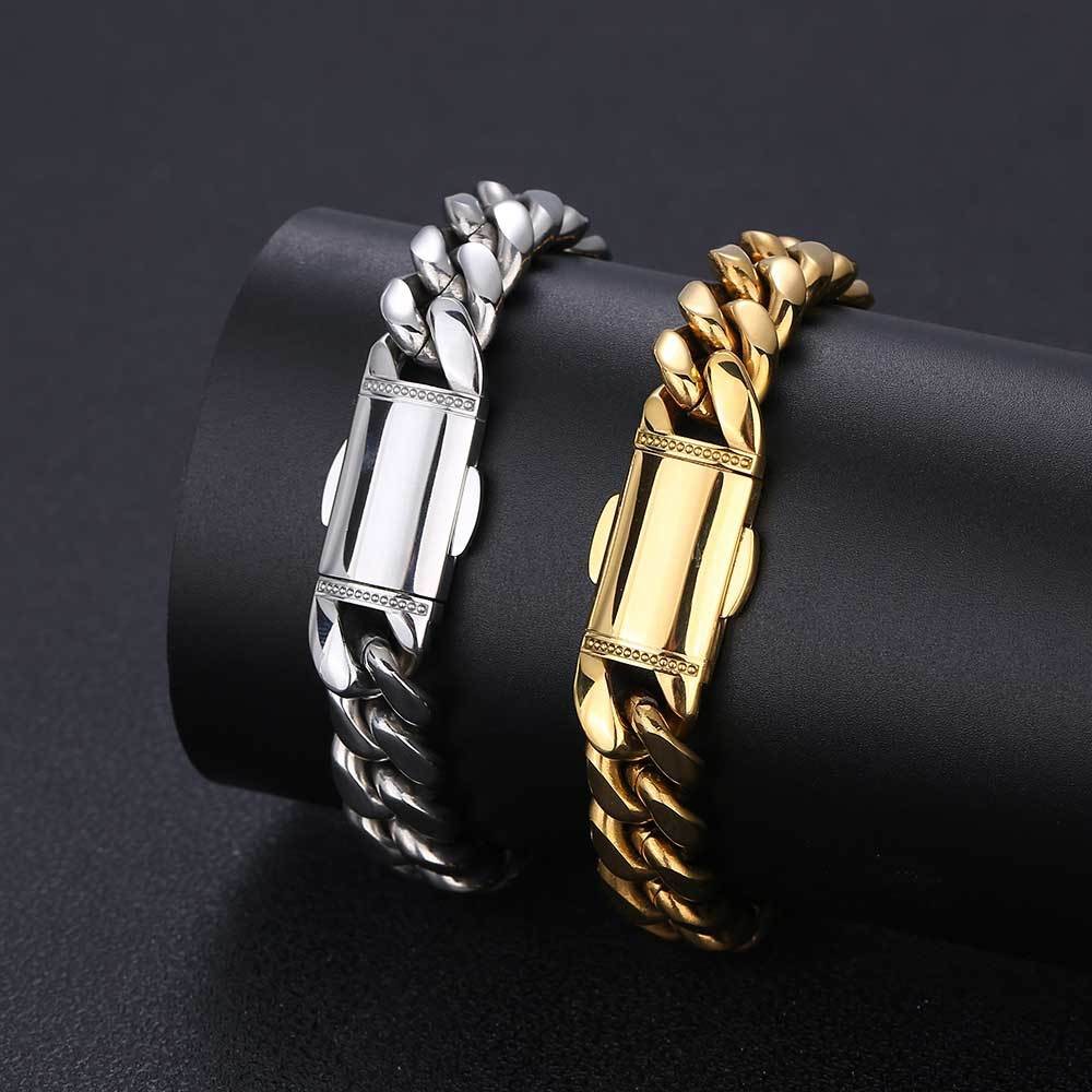 12mm Stainless Steel Miami Cuban Link Chain Necklace Bracelet Hip Hop Men