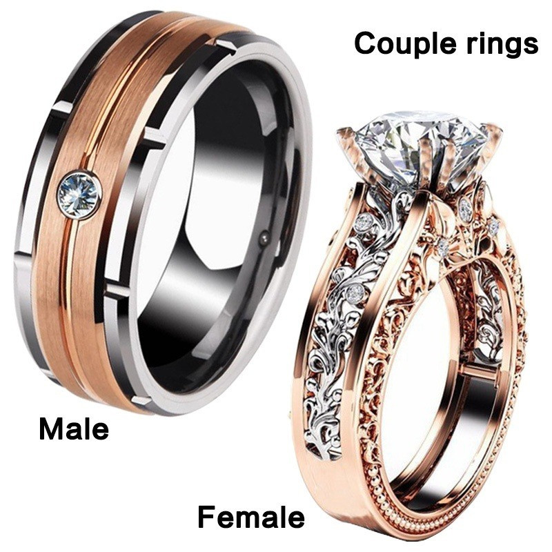 Rose Gold Tone Ring Zircon Stones Hollow Carved Band Engagement Women Jewelry