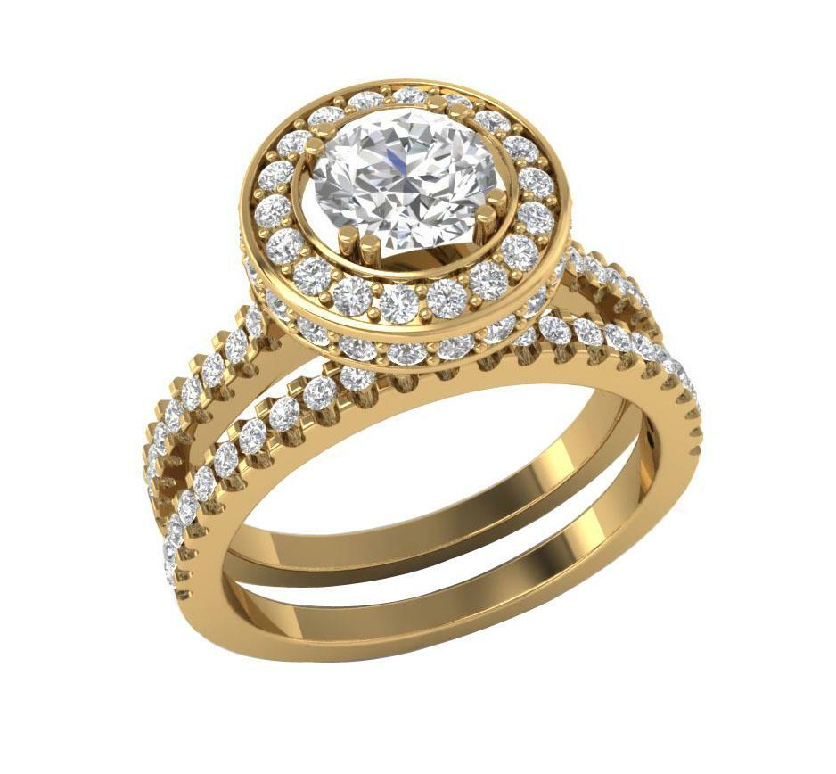 Bridal Ring Set Anniversary I1 G 1.90Ct Round Cut Diamond 14K Solid Gold 11.00mm