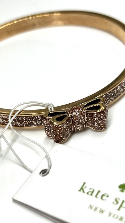 Kate Spade Moon River Rose Gold Glitter Bow Bangle Bracelet NWT Pouch FREE Ship