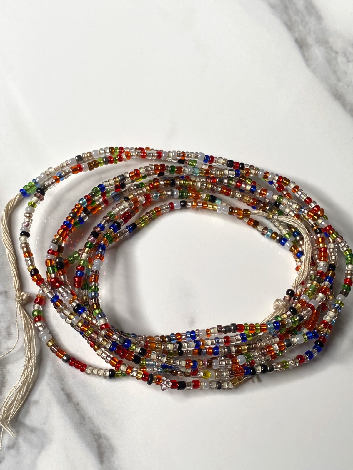 Green,Blue,White,and Mixed Beads (Sunny Days) 60-inch Tie-on Cotton Waist Beads