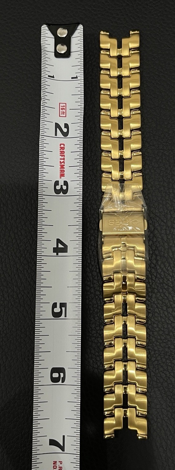 Seiko Yellow Tone Watch Band H-Link Bracelet Push Button Deployant Clasp