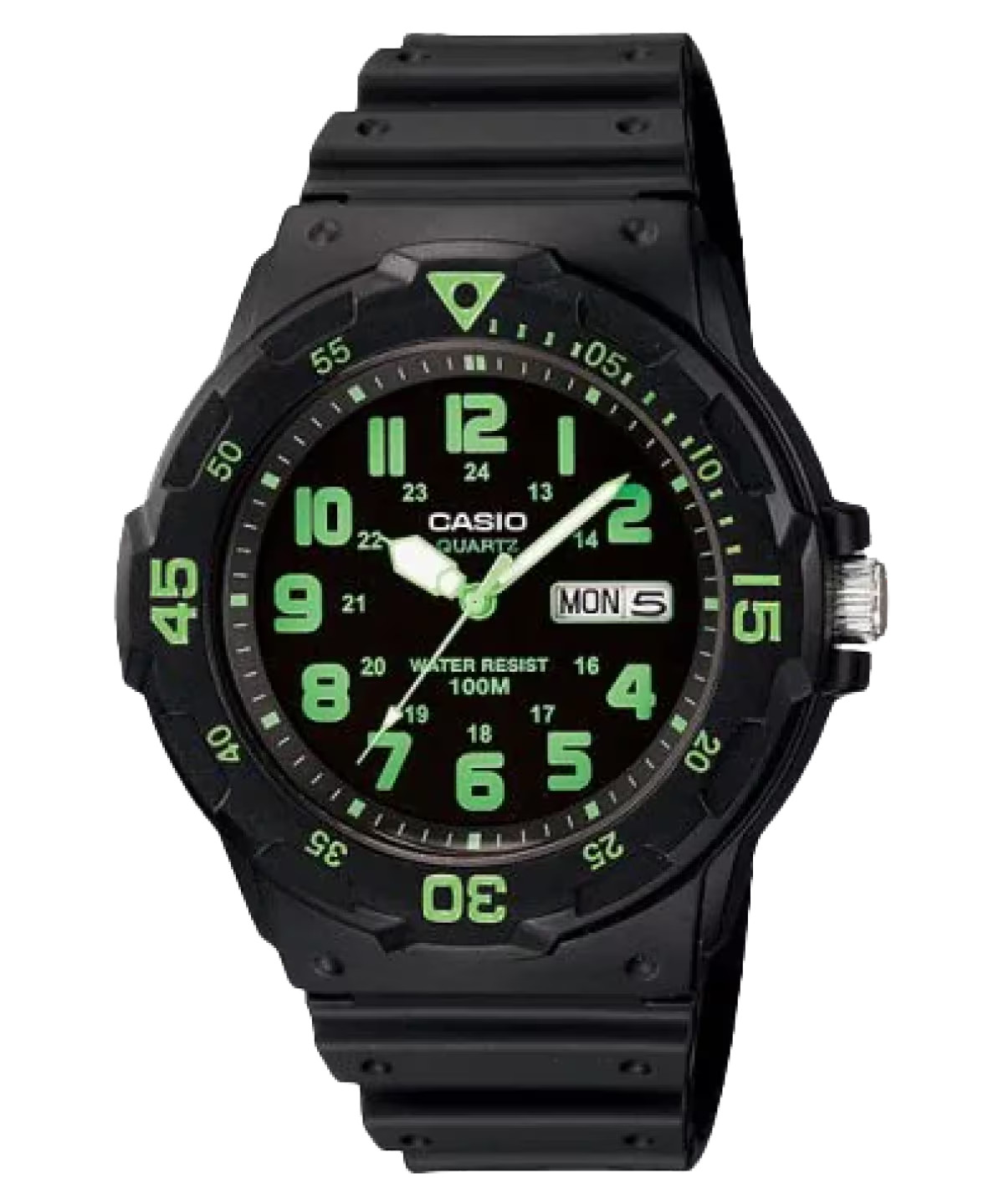 Casio MRW-200H-3BV Analog Watch 100M WR Day Date Green Dial Sport Dive Men