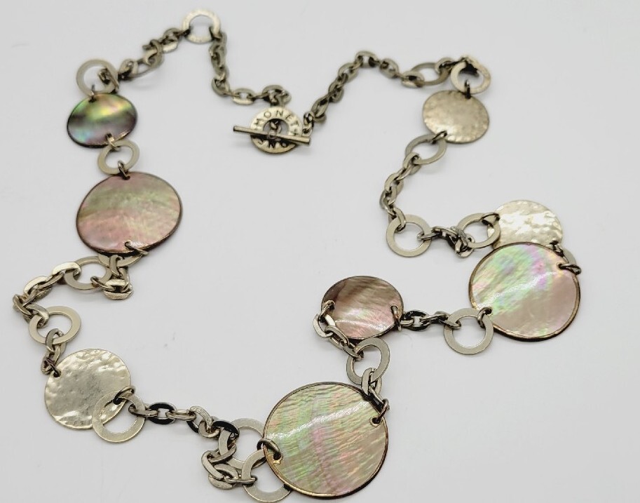 Monet Necklace Gold Tone Abalone Shell Long Vintage 37 in