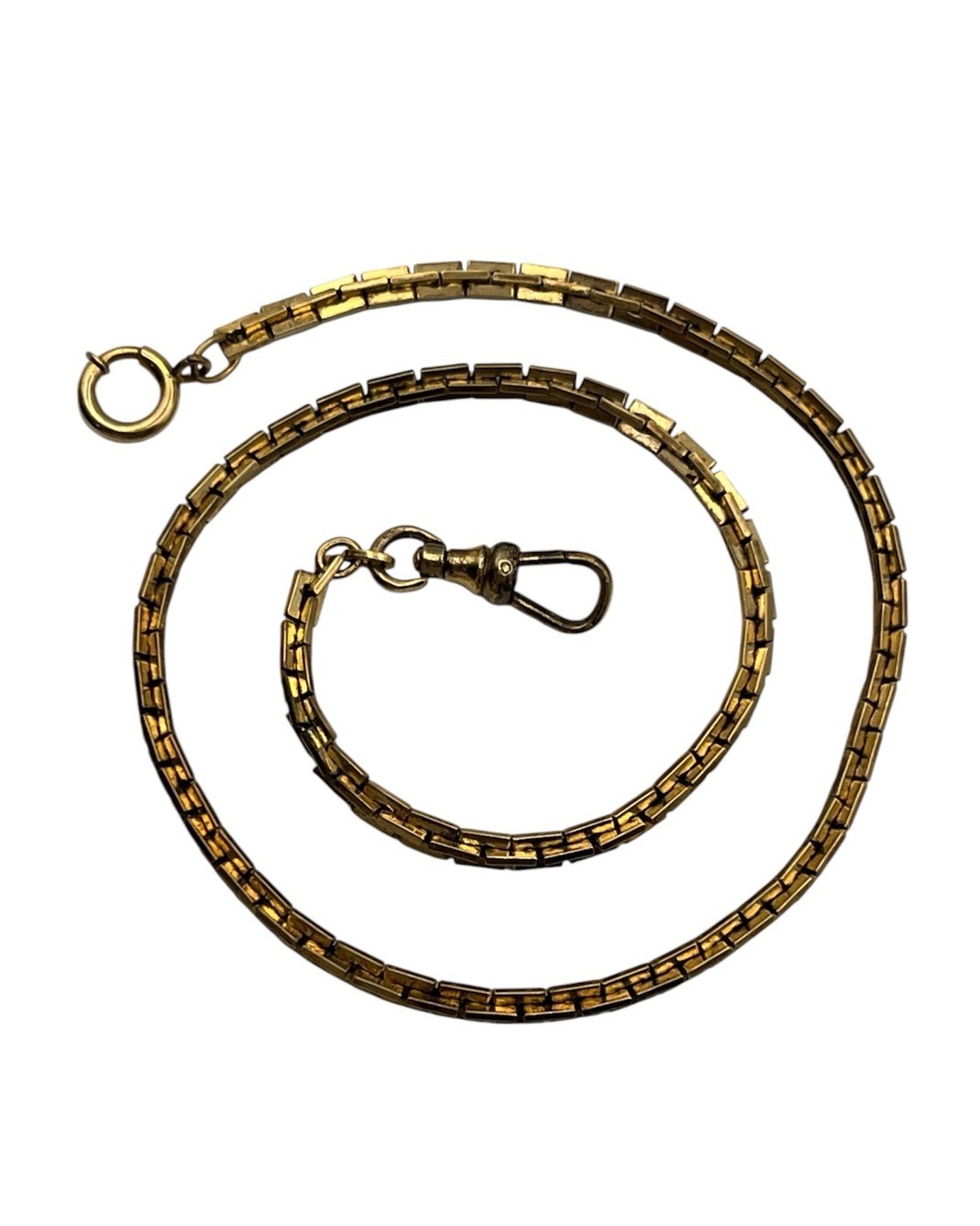 12k gold filled Boston rectangle link watch chain necklace Albert dog clip
