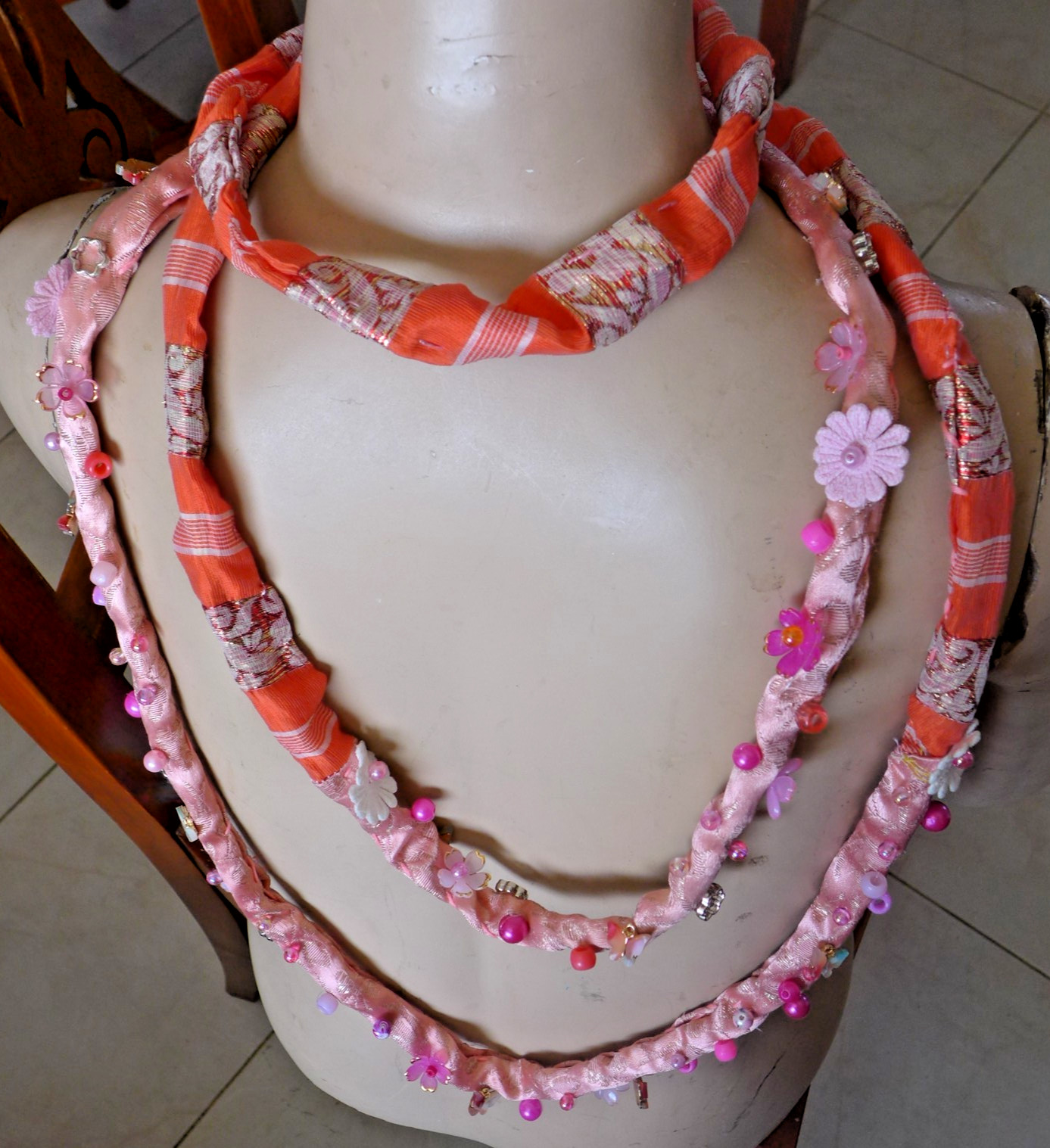 Handmade Fabric Necklace Fiber Art Beads Direct From Artist One Of A Kind