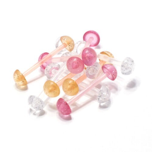 Flexi Tongue Ring Glitter Retainer Body Jewelry 14g Half Ball Lot Of 10