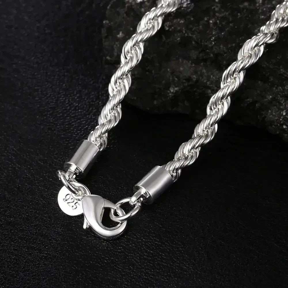 New Men’s Italian 4mm Diamond Cut Rope Chain Solid 925 Sterling Silver Necklace