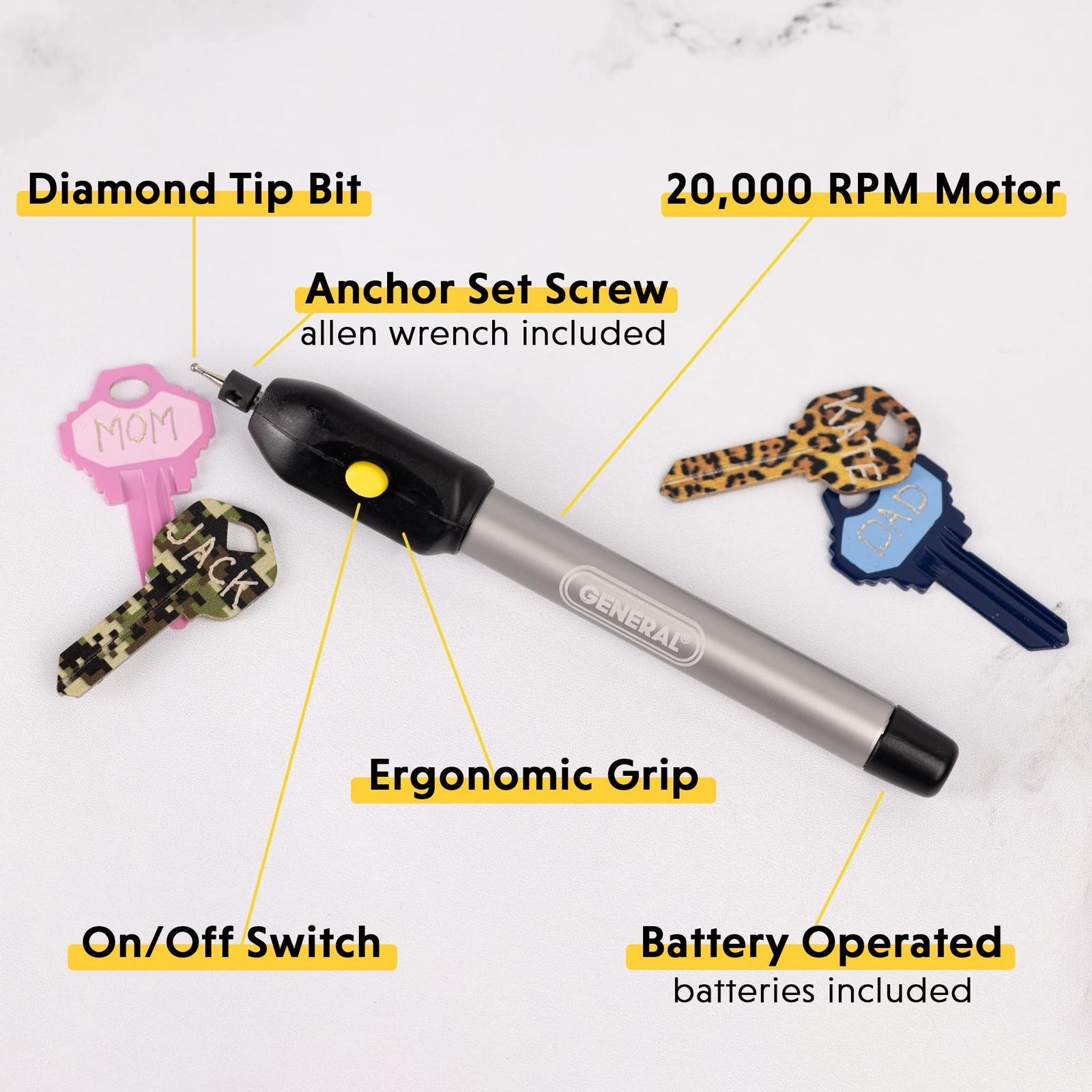 General Tools 505 Cordless Engraving Pen for Metal – Diamond Tip Etching Tool