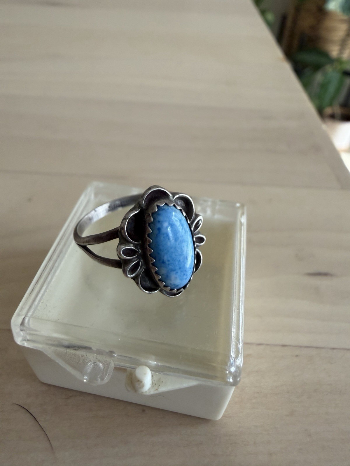 Native Made Turquoise Ring Sterling Silver 925 Ornate Floral Design