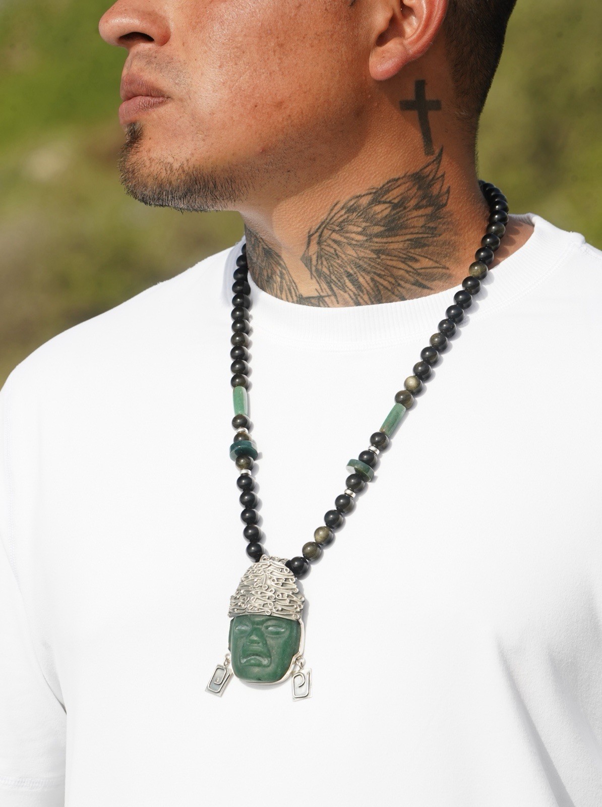 handcrafted mask aventurine and a sterling silver 925 crown.8mm golden obsidian
