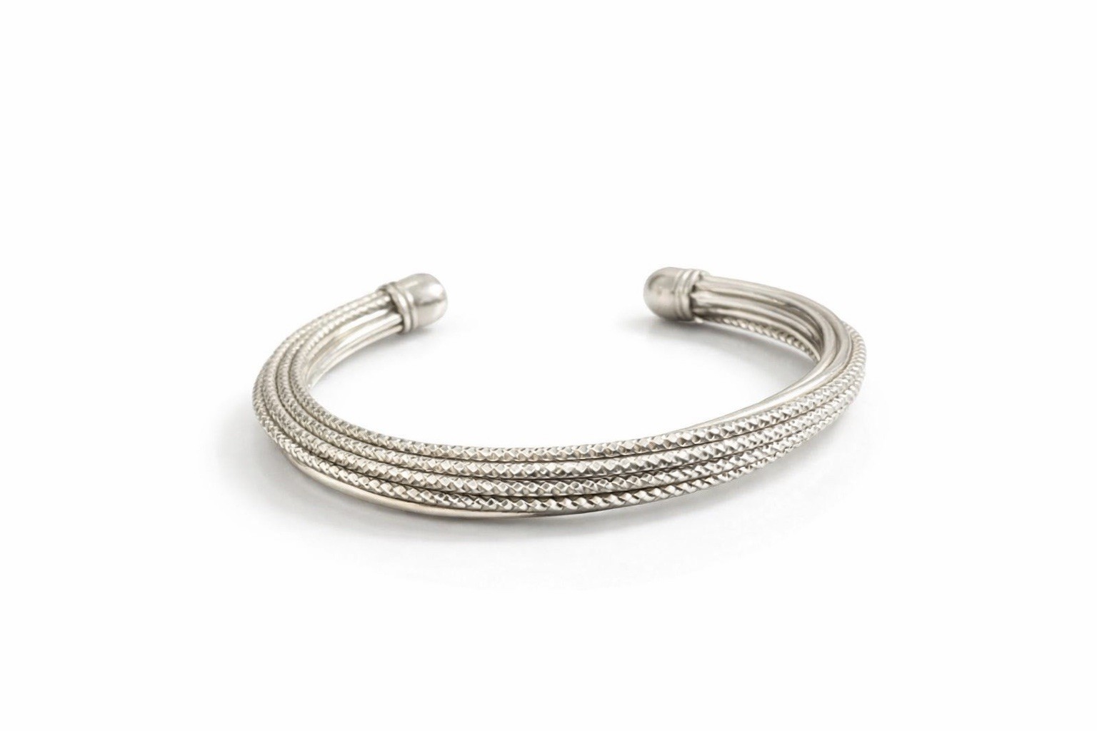 VTG Silver Tone Mesh Cuff Bracelet Textured Cable Bangle Adjustable 7” Women