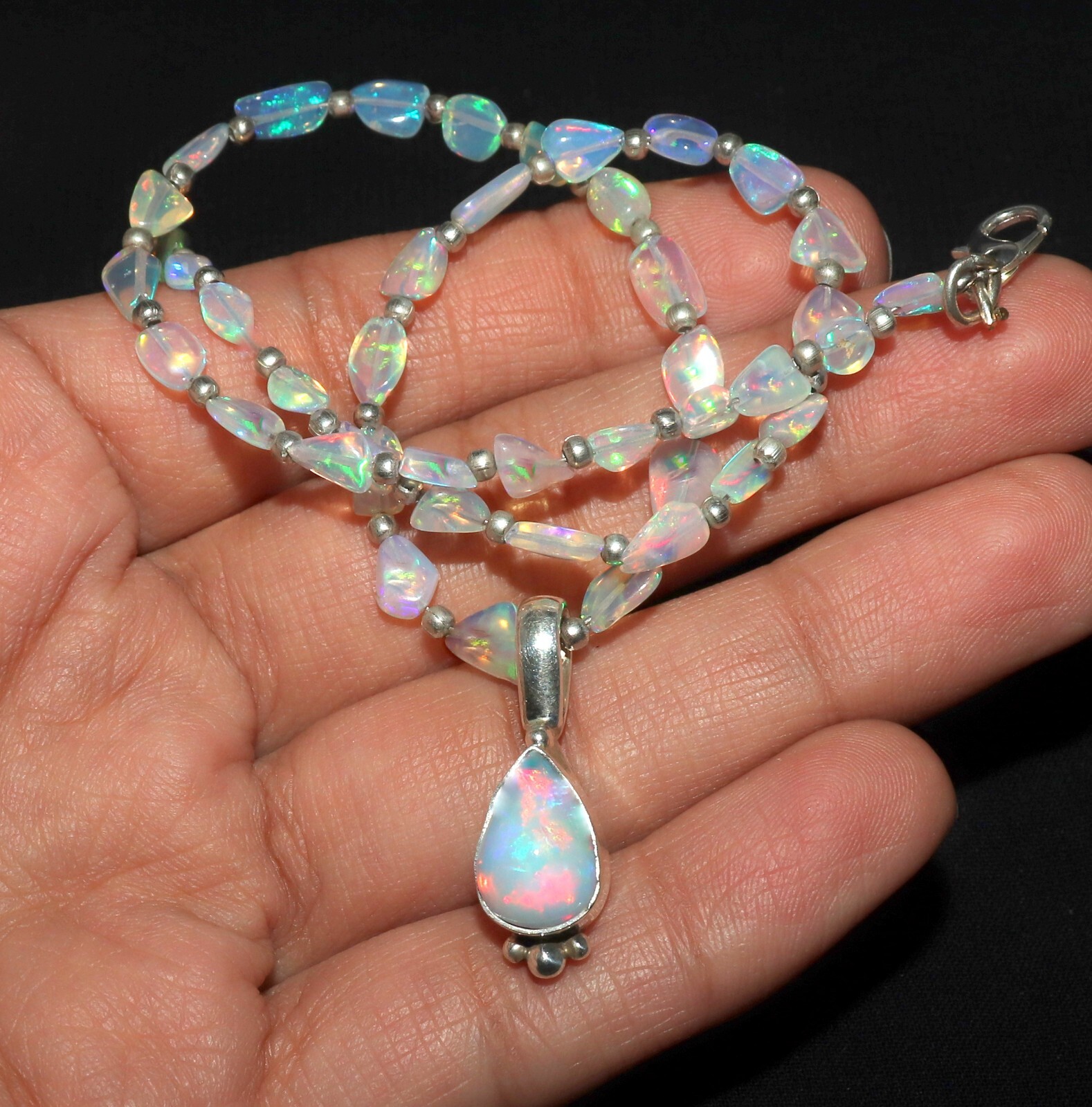 Natural fire opal necklace with sterling silver opal pendant necklace for women