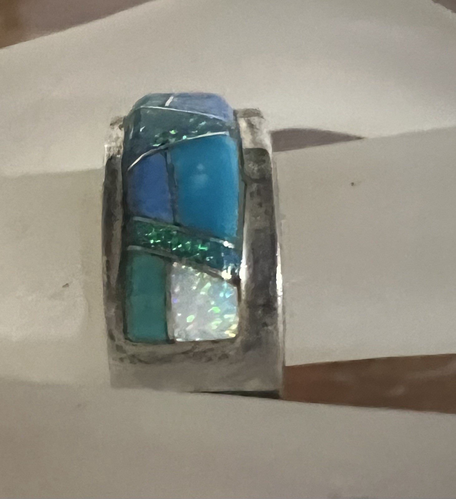 Blue Opal Inlay Navajo 647 “ An Angle Number” Sterling Silver Ring Size 8.25