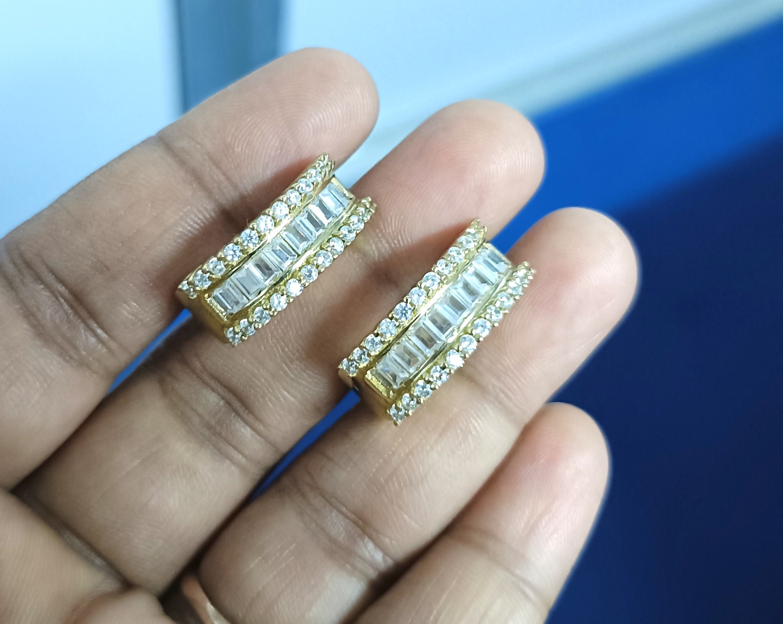 2Ct Baguette Cut Lab Created Diamond Hoop Earrings 14K Yellow Gold Plated Silver