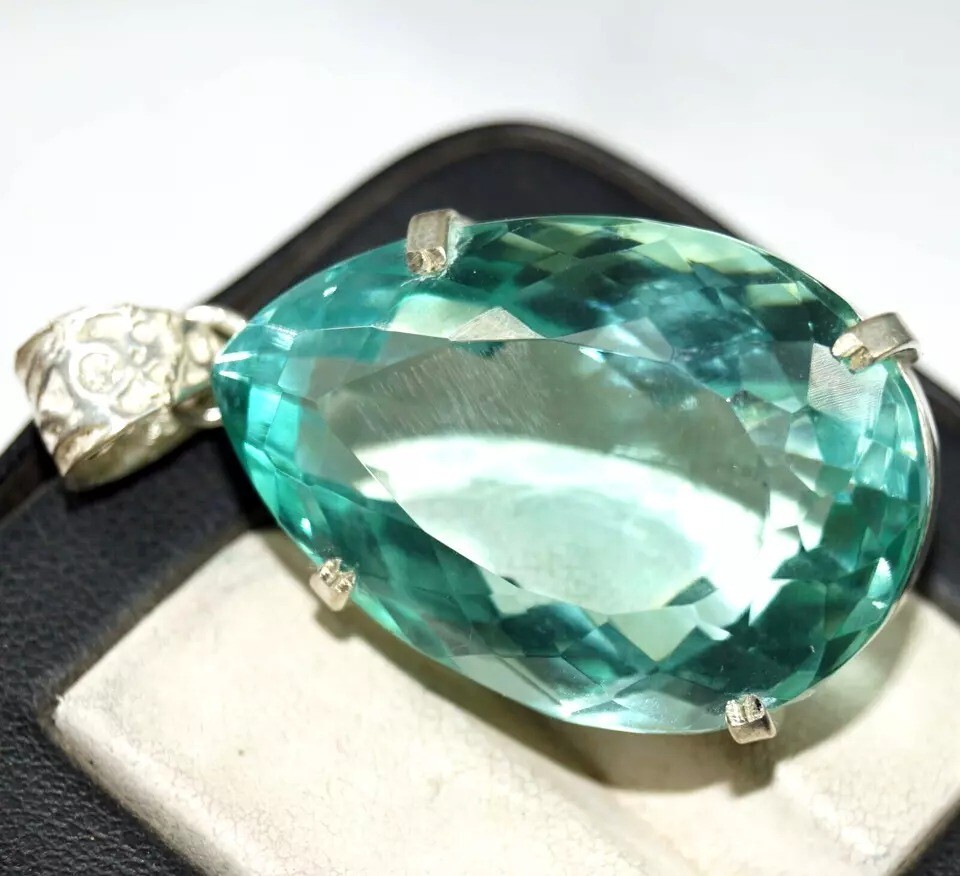 Certified Natural Ocean Blue Topaz Pendant Pear Cut Loose Gemstone 97.95 Ct