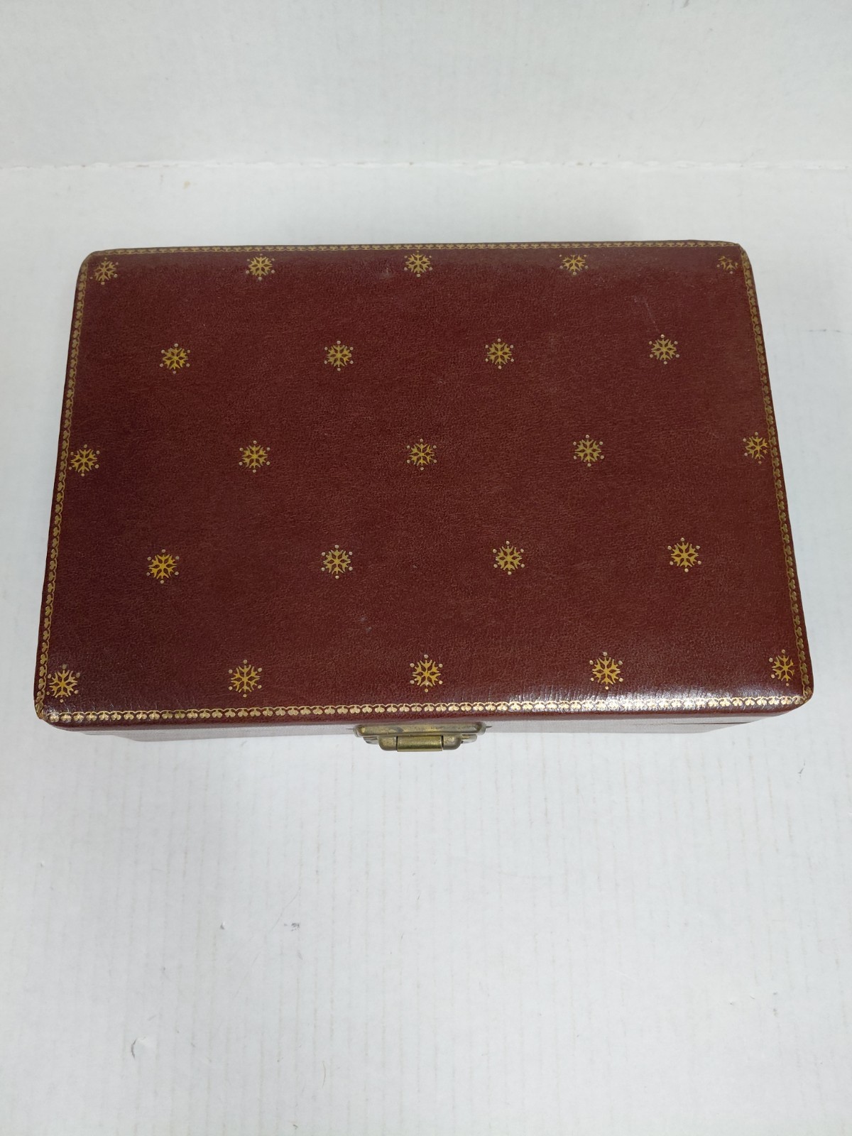 Vintage Leather Jewelry Box Brass Clasp Embossed Gold